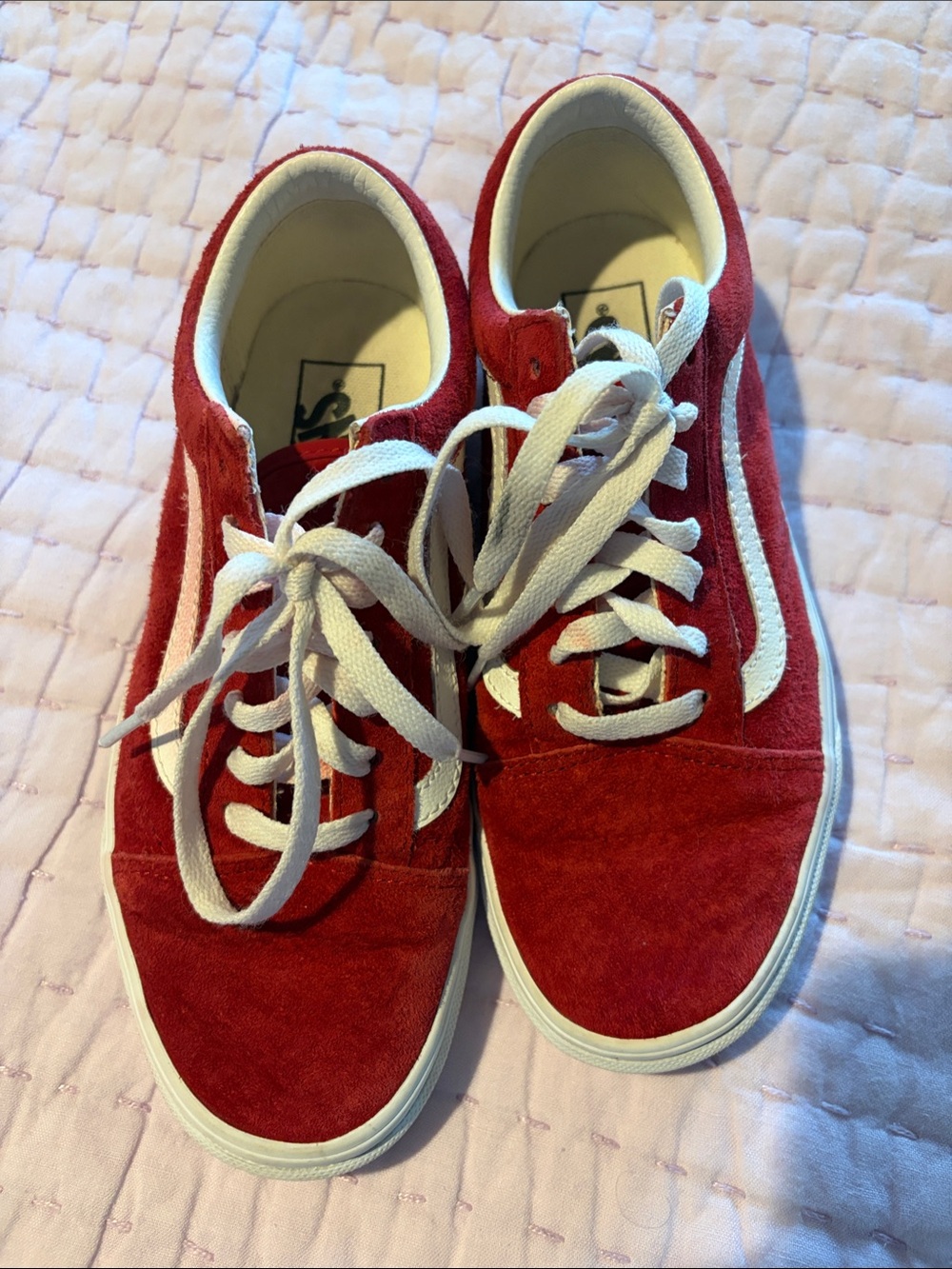 Vans Red Suede Old Skool Sneakers with White Stripe
